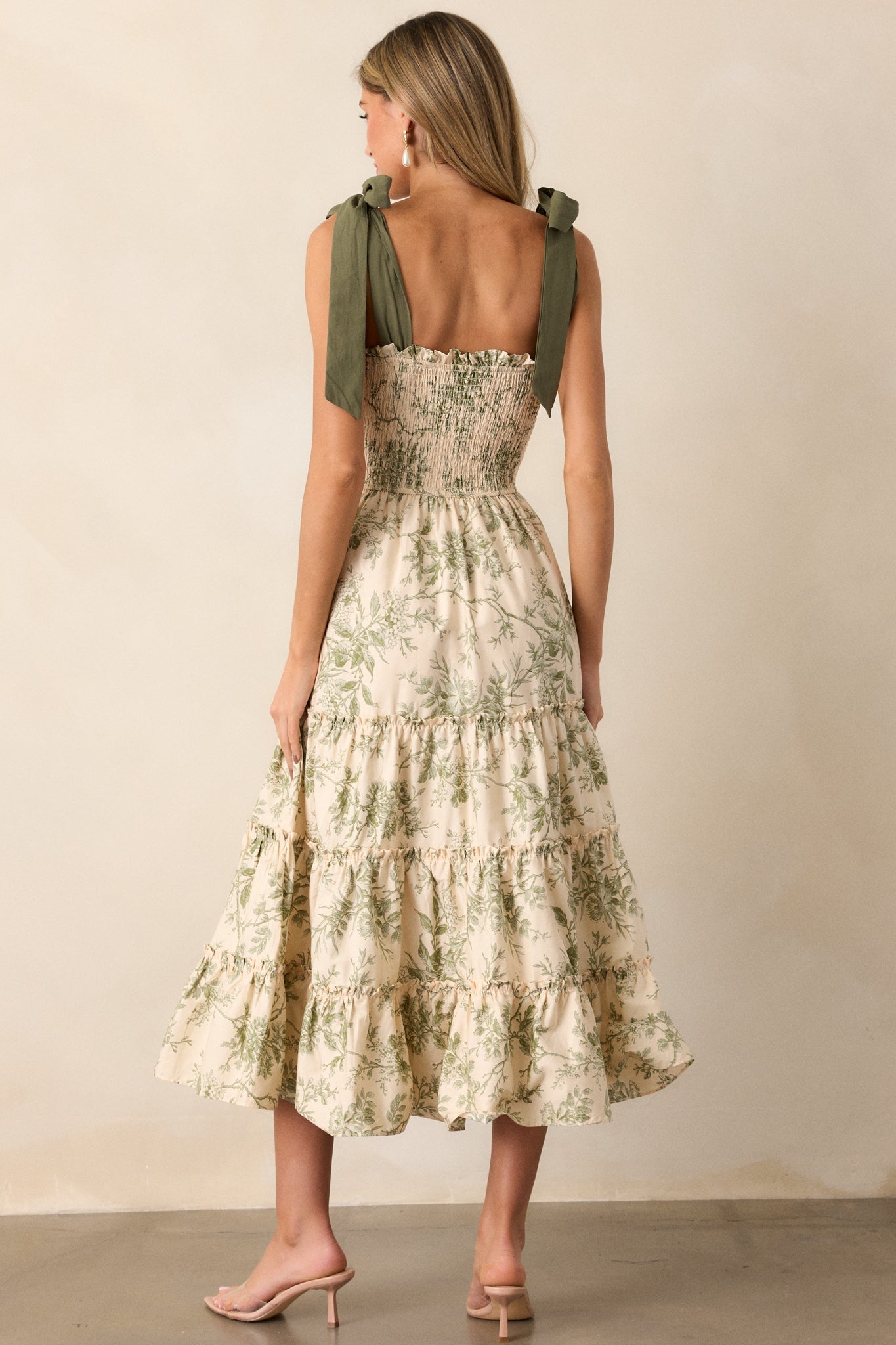 Wildflower Whisper 100% Cotton Ivory Green Floral Midi Dress