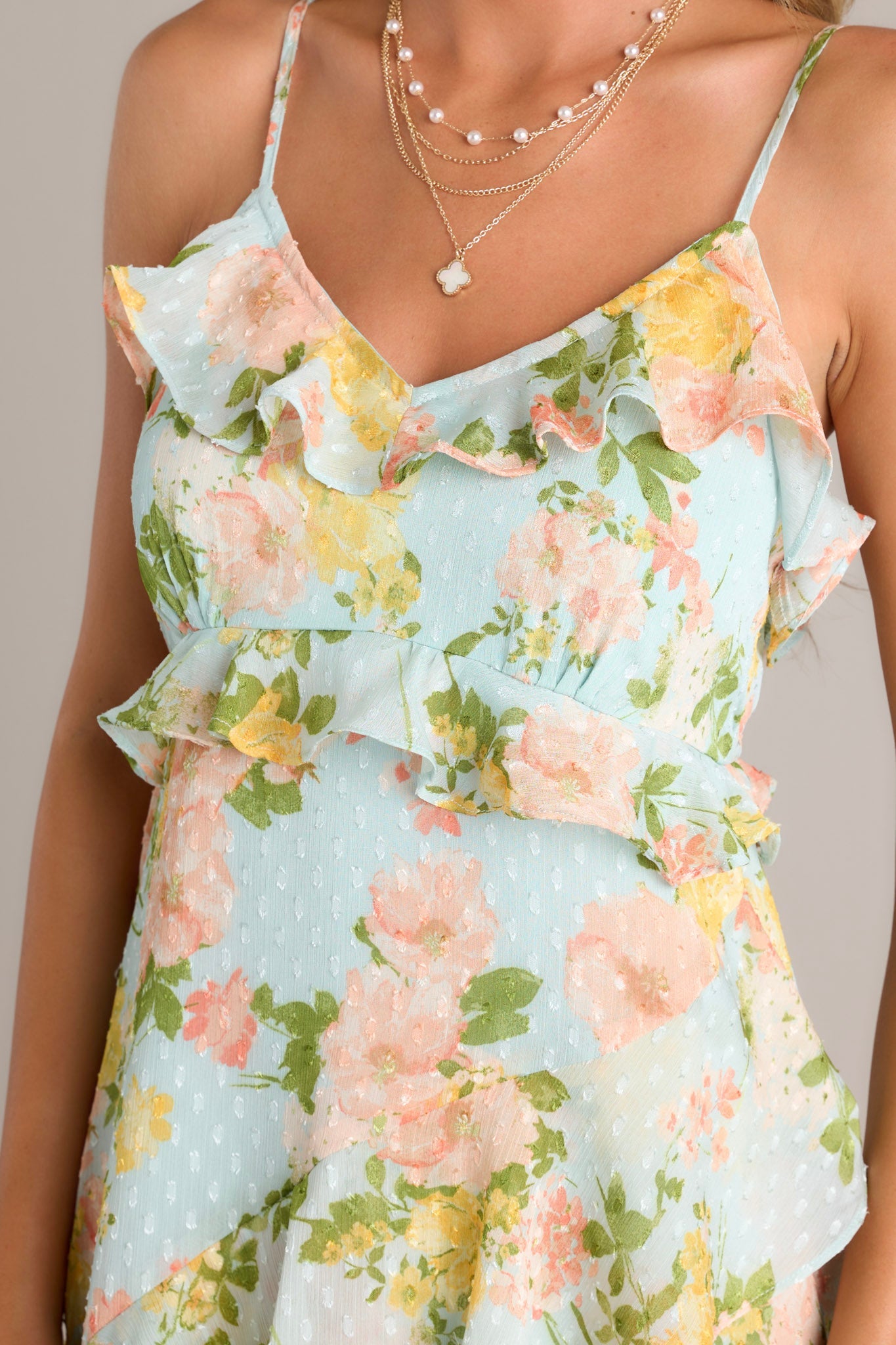 Blossom In Time Blue Multi Floral Ruffle Tiered Midi Dress