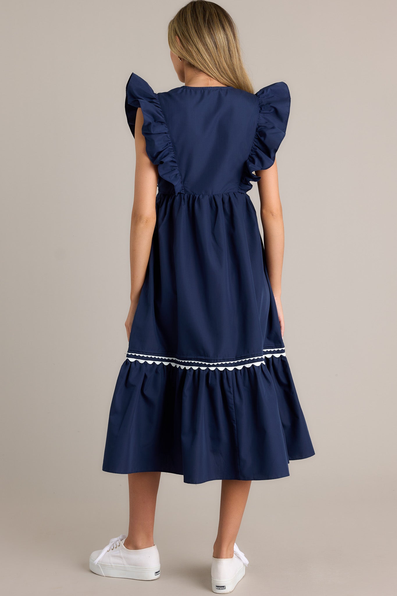 Wishful Thinking Navy Flutter Sleeve Midi Dress