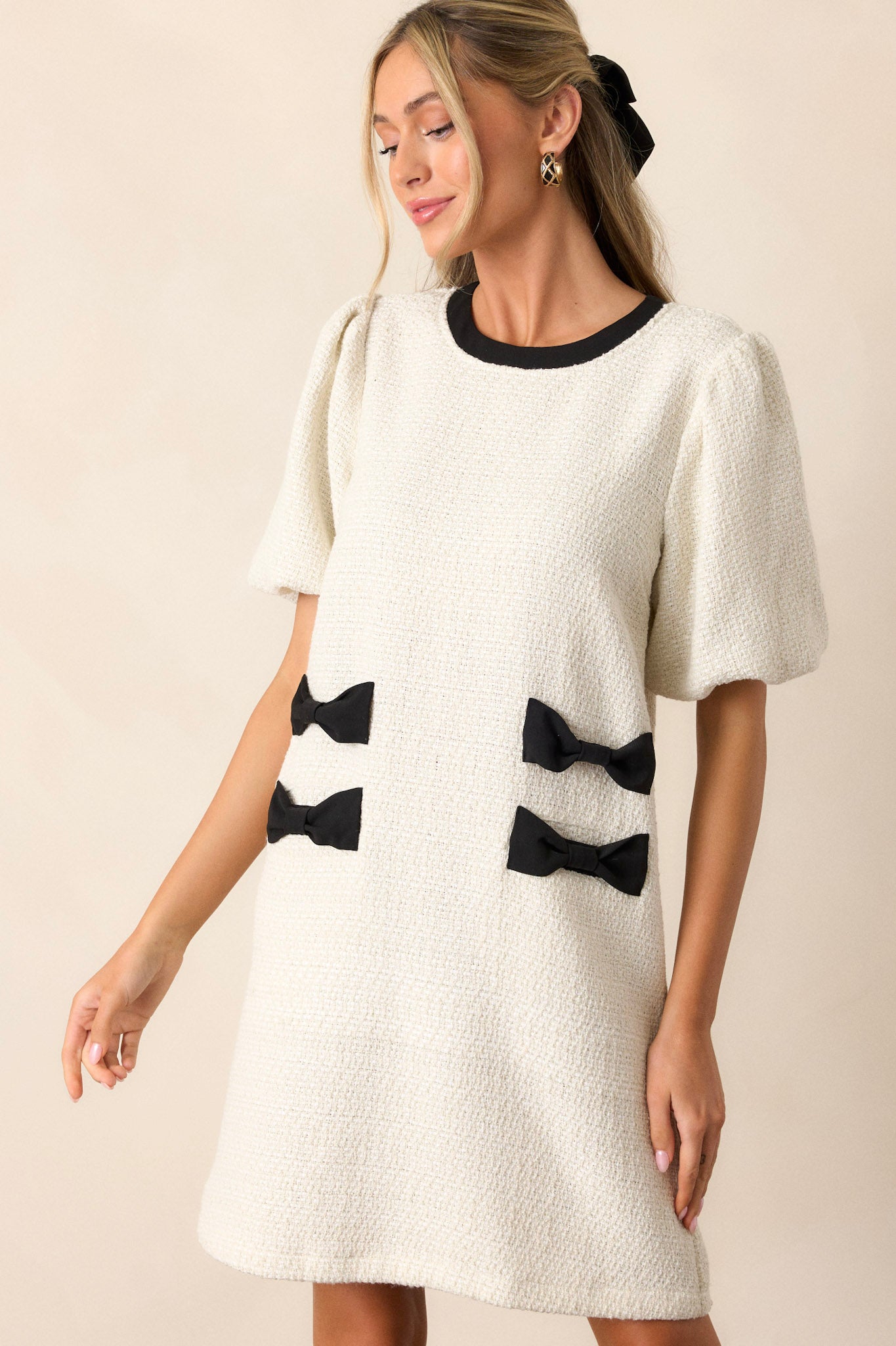 Angel Eyes Ivory Tweed Mini Dress