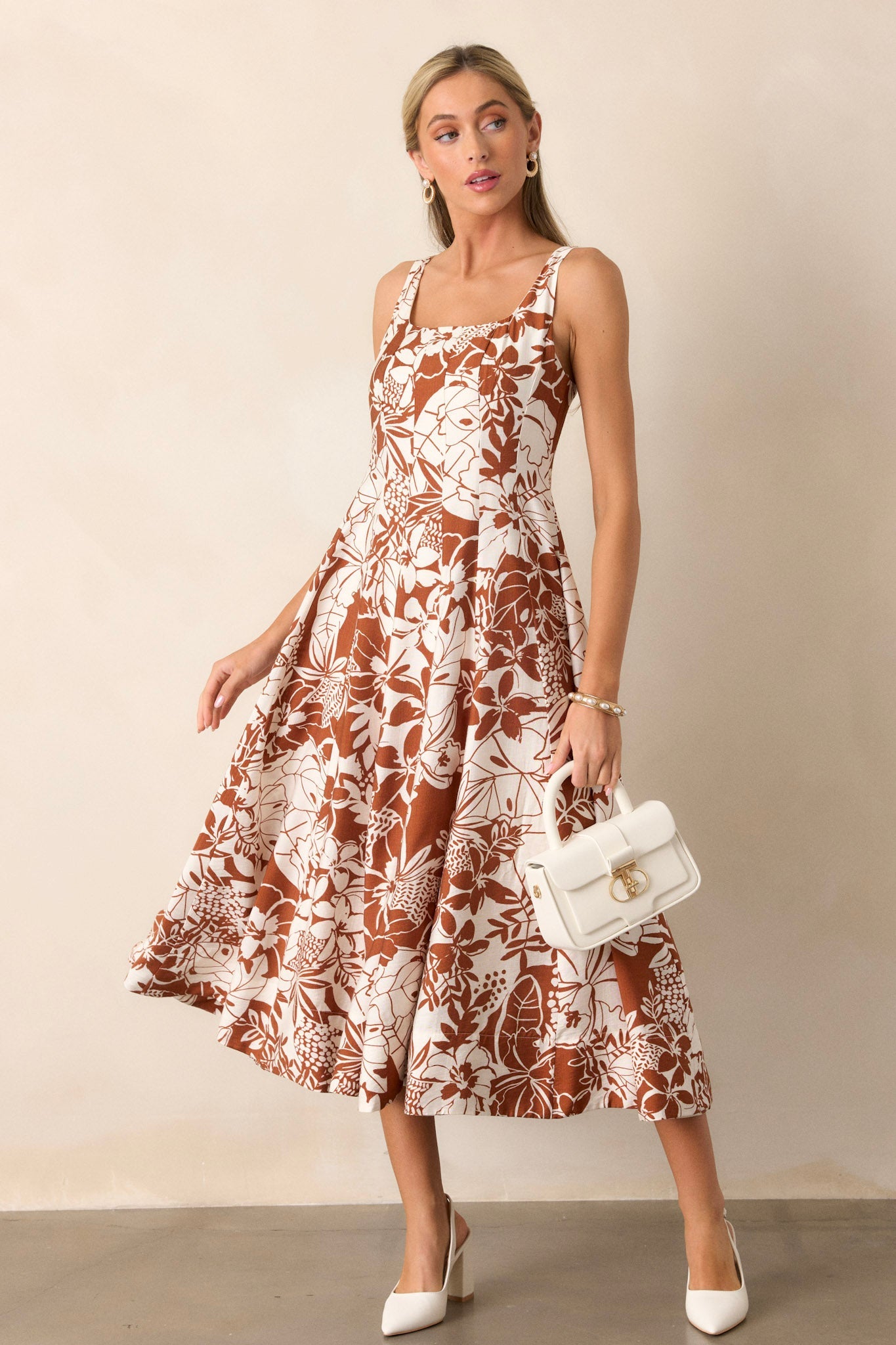 Young Love Caramel Floral Midi Dress