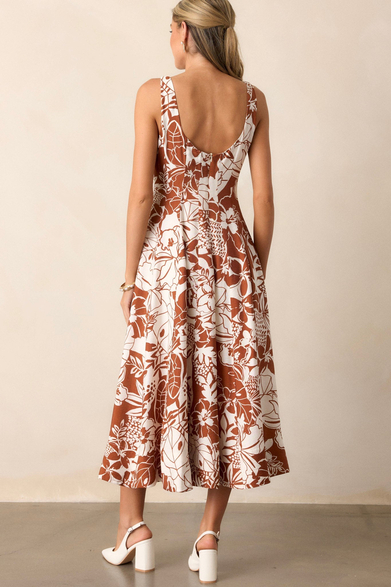 Young Love Caramel Floral Midi Dress
