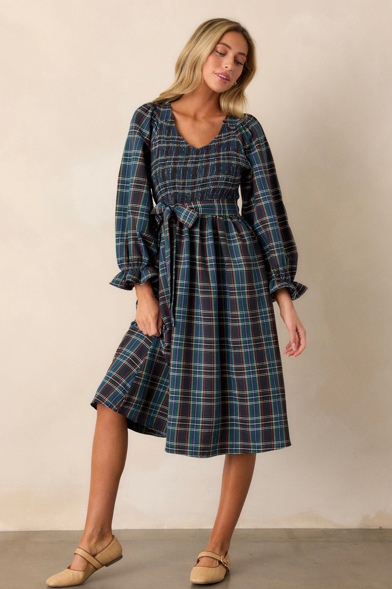 All Spruced Up Black Multi Plaid Midi Dress