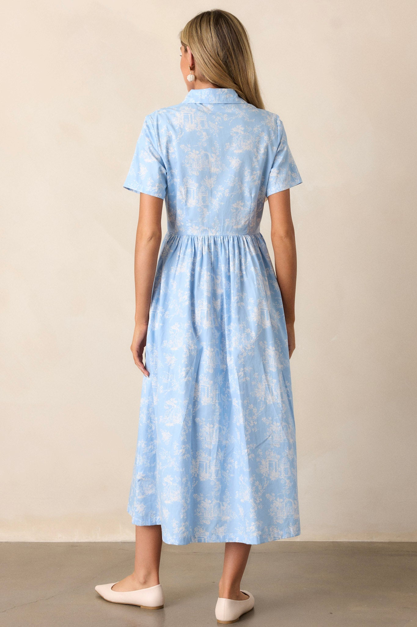 Believe It 100% Cotton Light Blue Toile Midi Dress