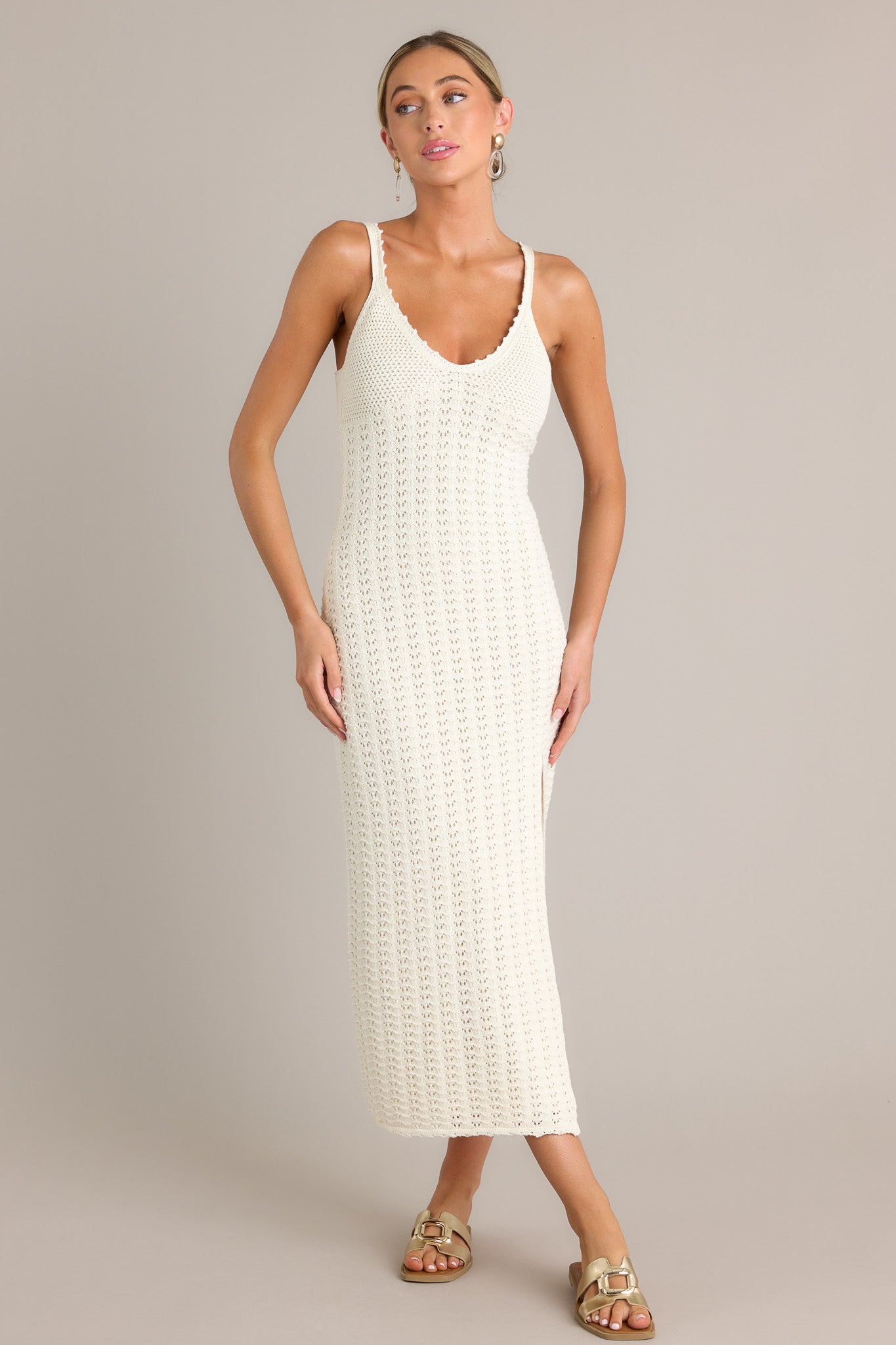 Z Supply Eleena Sandstone Ivory Crochet Midi Dress