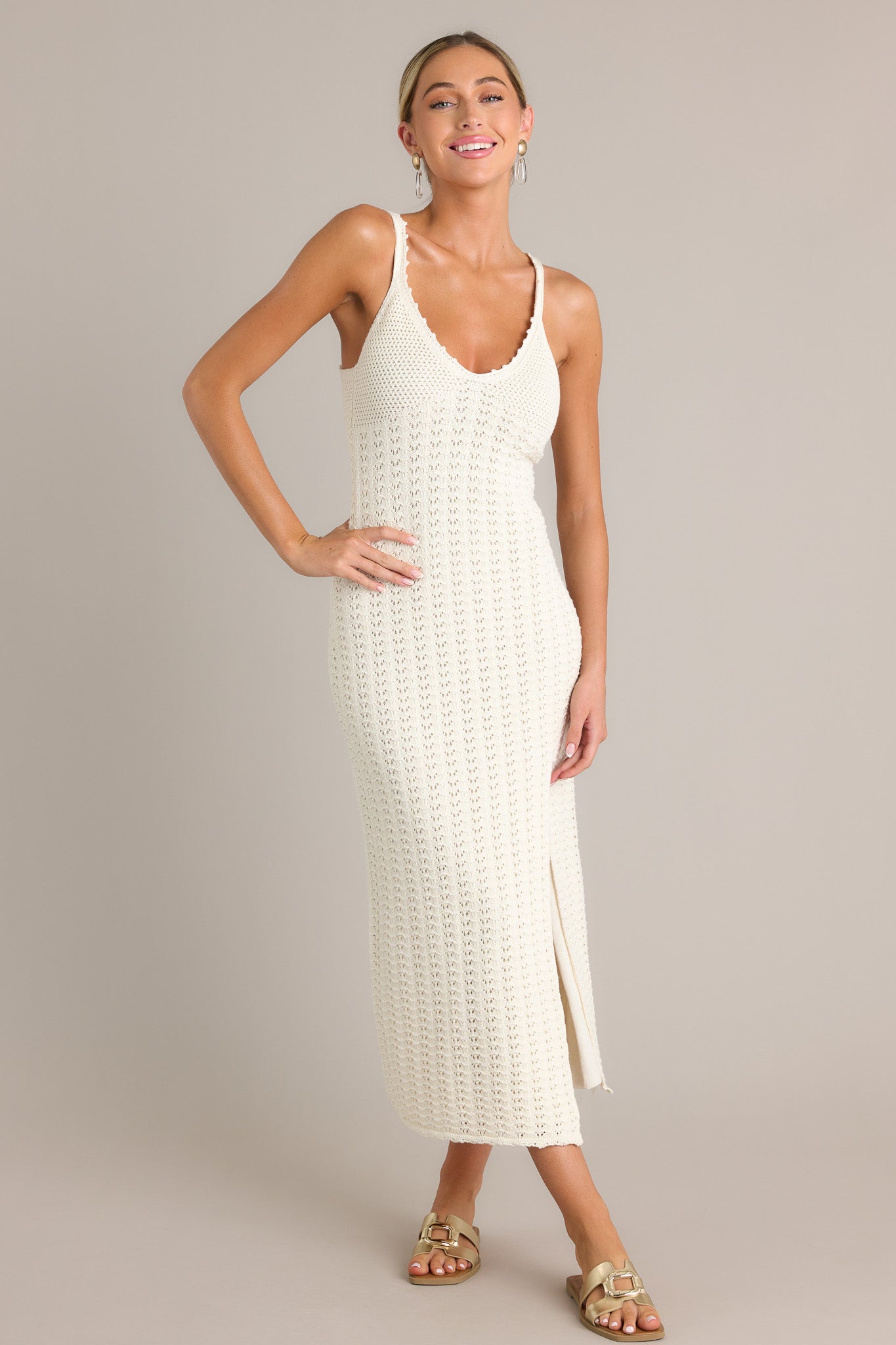 Z Supply Eleena Sandstone Ivory Crochet Midi Dress