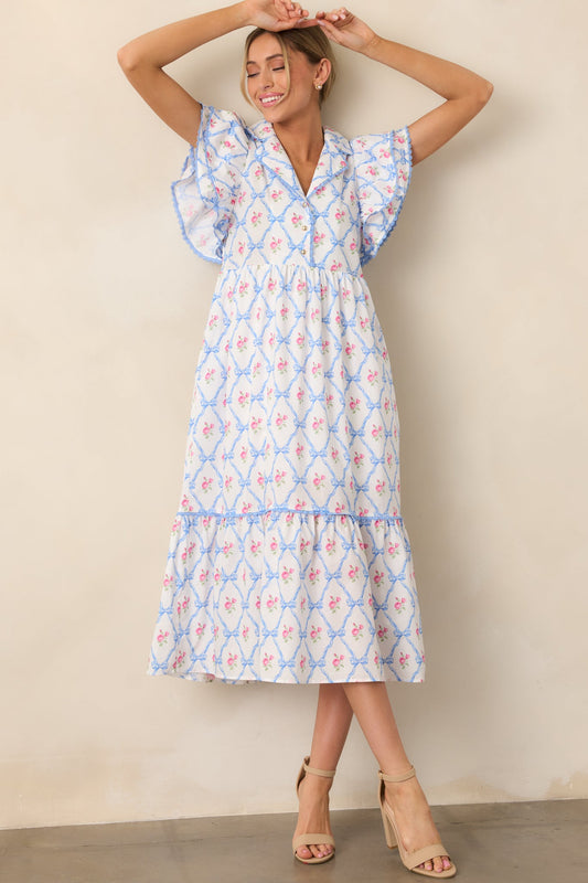 Brunch & Beyond Cotton Light Blue Floral Maxi Dress