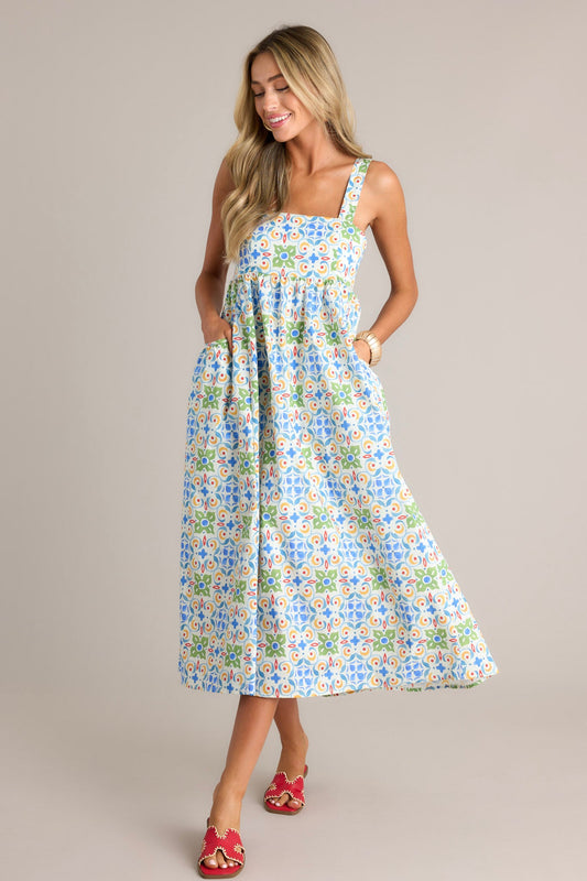 Unmatched Quality 100% Cotton White Multi Midi Dress
