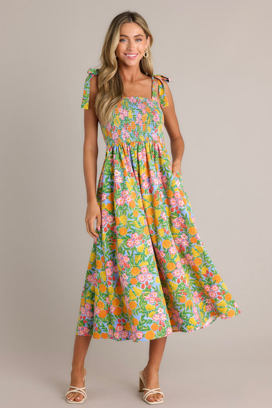 The Power Of Love Green Multi Floral Midi Dress