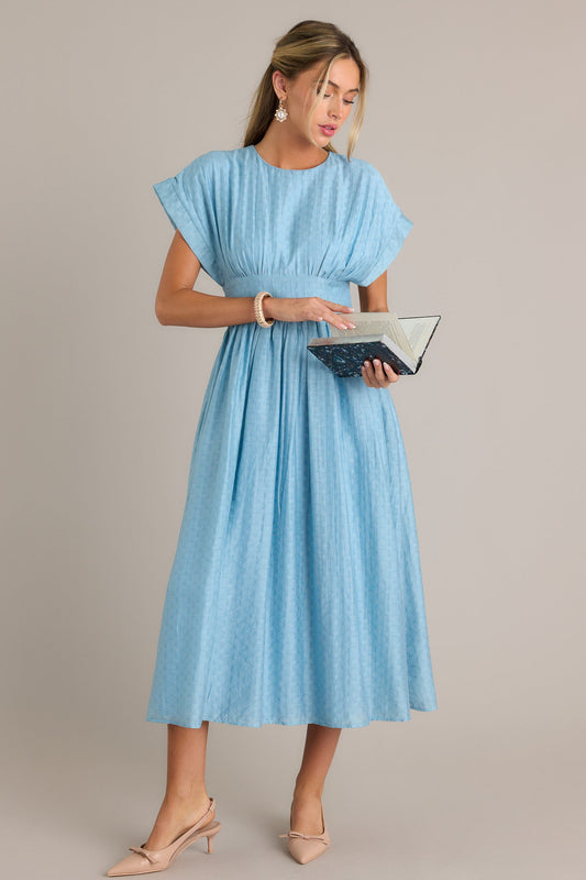The Best Option Light Blue Jacquard Midi Dress