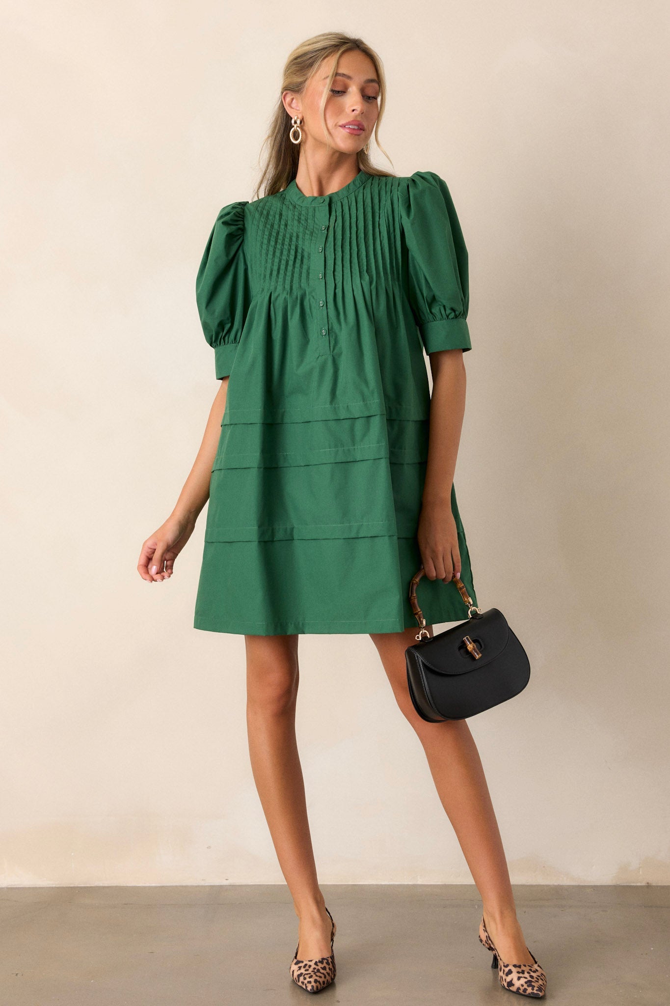 About The World Green Puff Sleeve Mini Dress