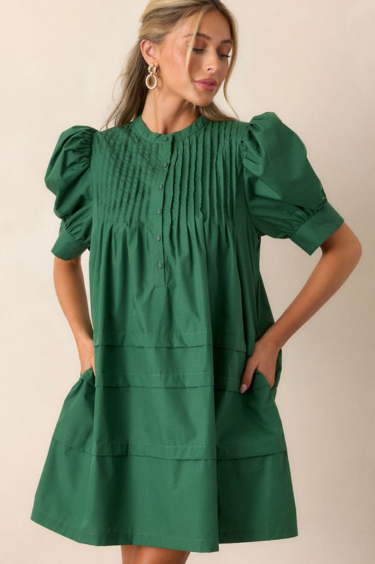 About The World Green Puff Sleeve Mini Dress