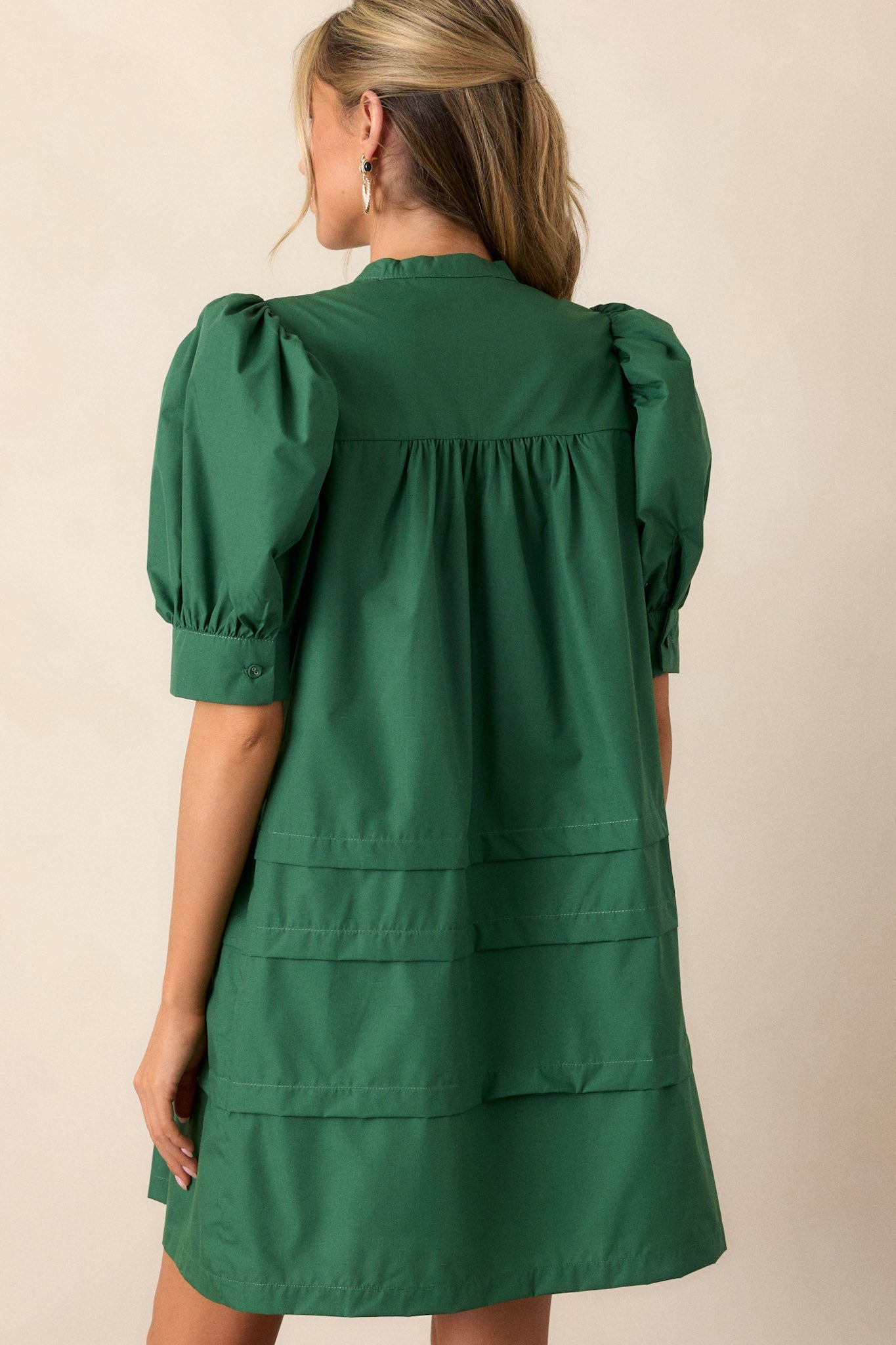 About The World Green Puff Sleeve Mini Dress
