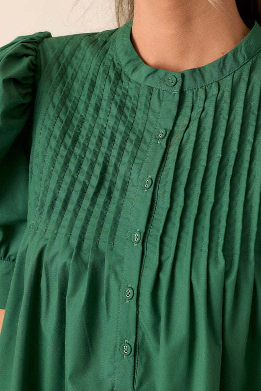About The World Green Puff Sleeve Mini Dress