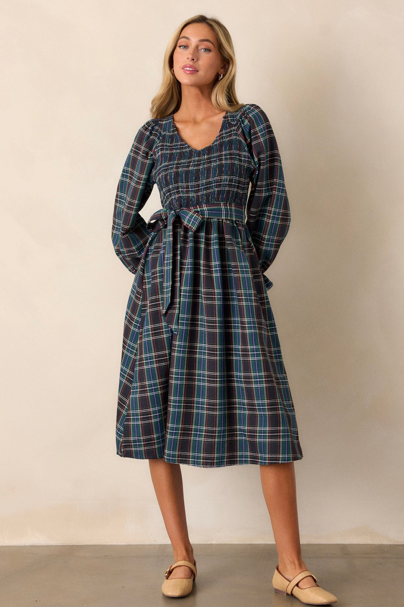 All Spruced Up Black Multi Plaid Midi Dress