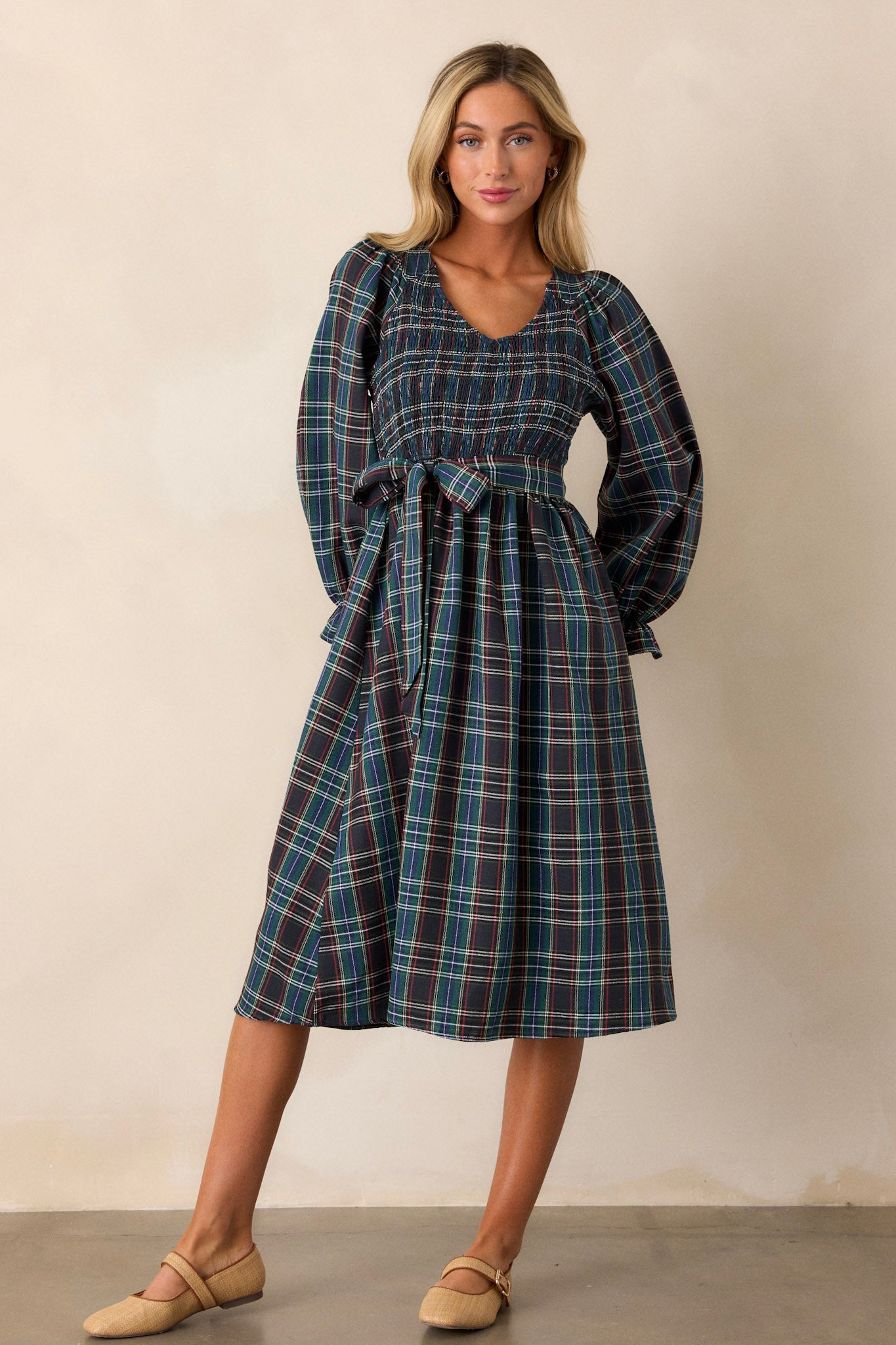 All Spruced Up Black Multi Plaid Midi Dress
