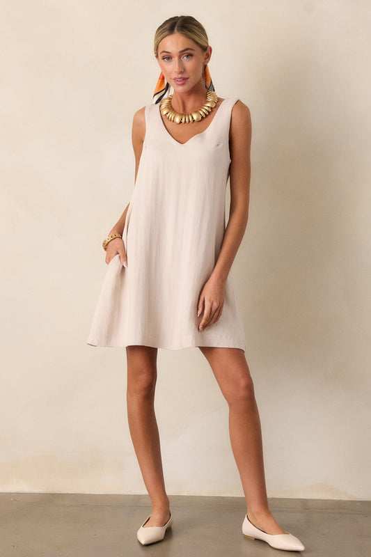 Wandering Mind Ivory Sleeveless Mini Shift Dress