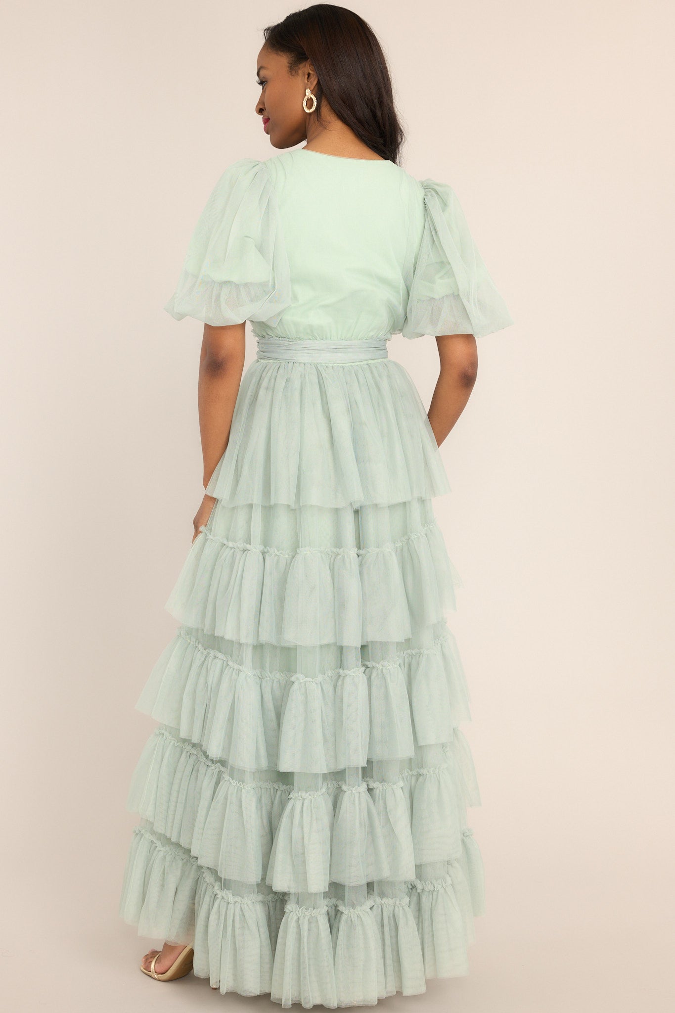A Beautiful Feeling Seafoam Tiered Tulle Maxi Dress