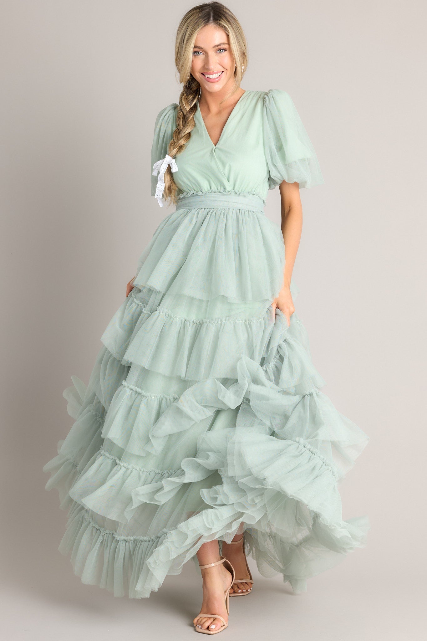 A Beautiful Feeling Seafoam Tiered Tulle Maxi Dress