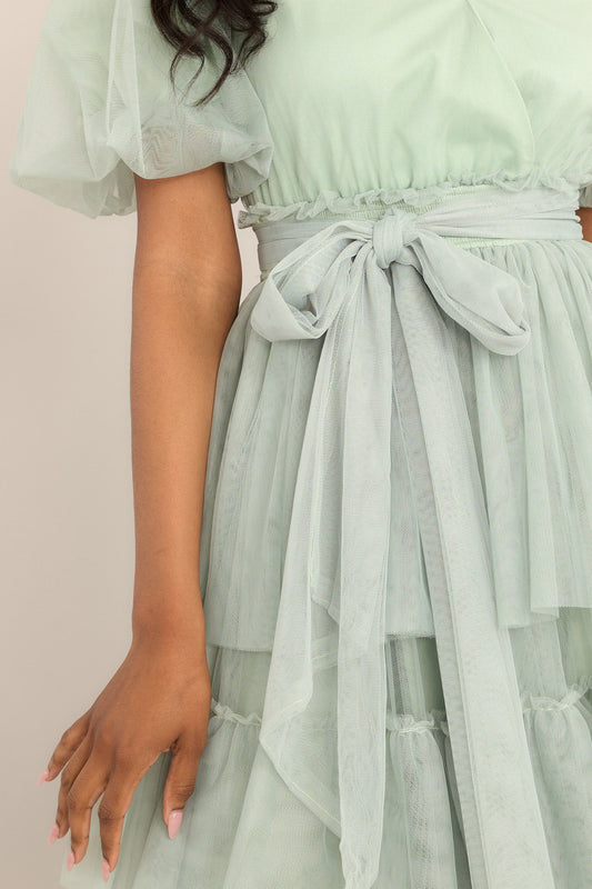 A Beautiful Feeling Seafoam Tiered Tulle Maxi Dress